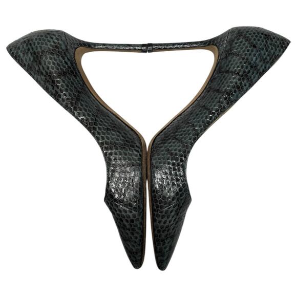 Jimmy Choo Heels Womens 37.5 7.5 US Green Black Snake Python Abel Pump Stiletto - Picture 4 of 13
